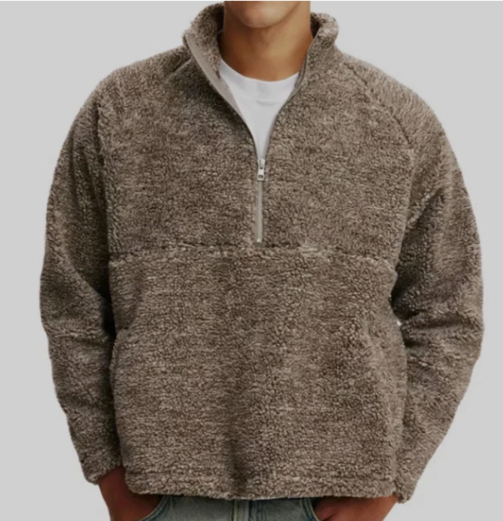 Cotton On Men's Teddy 1/2 Zip Fleece Sweatshirt Putty Size M